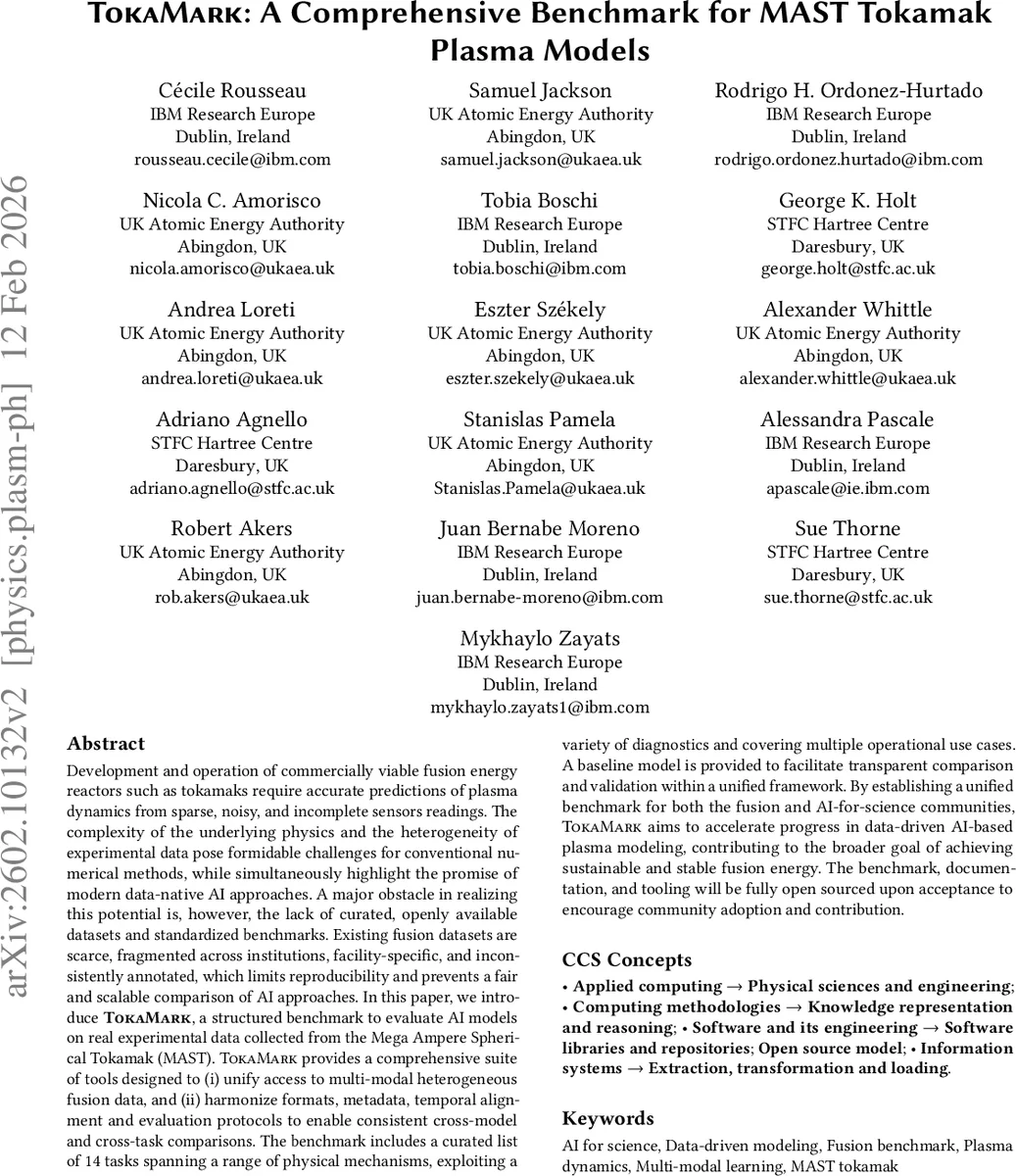 TokaMark: A Comprehensive Benchmark for MAST Tokamak Plasma Models