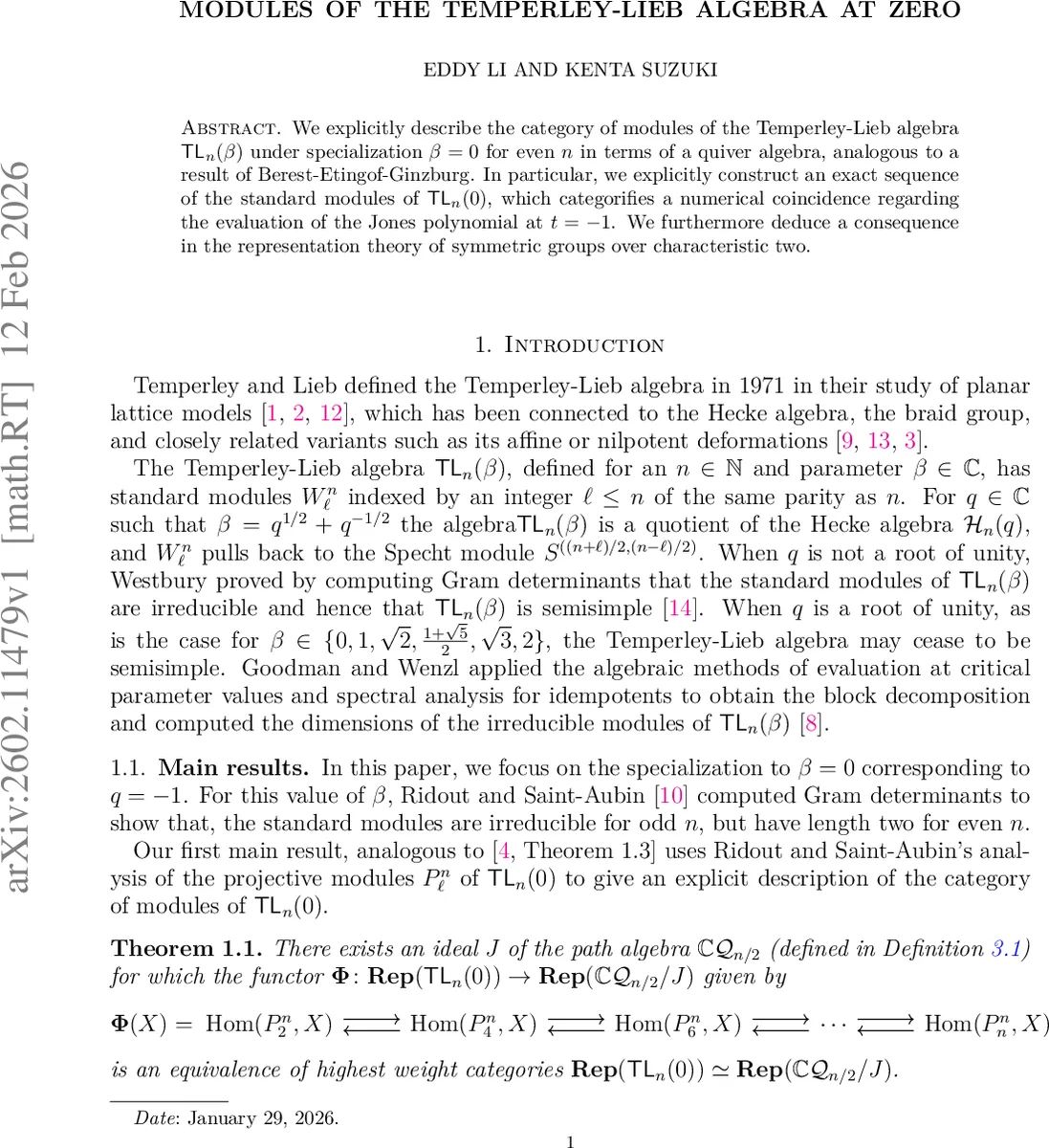 Modules of the Temperley-Lieb algebra at zero