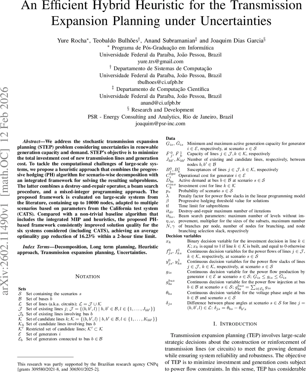 An Efficient Hybrid Heuristic for the Transmission Expansion Planning under Uncertainties