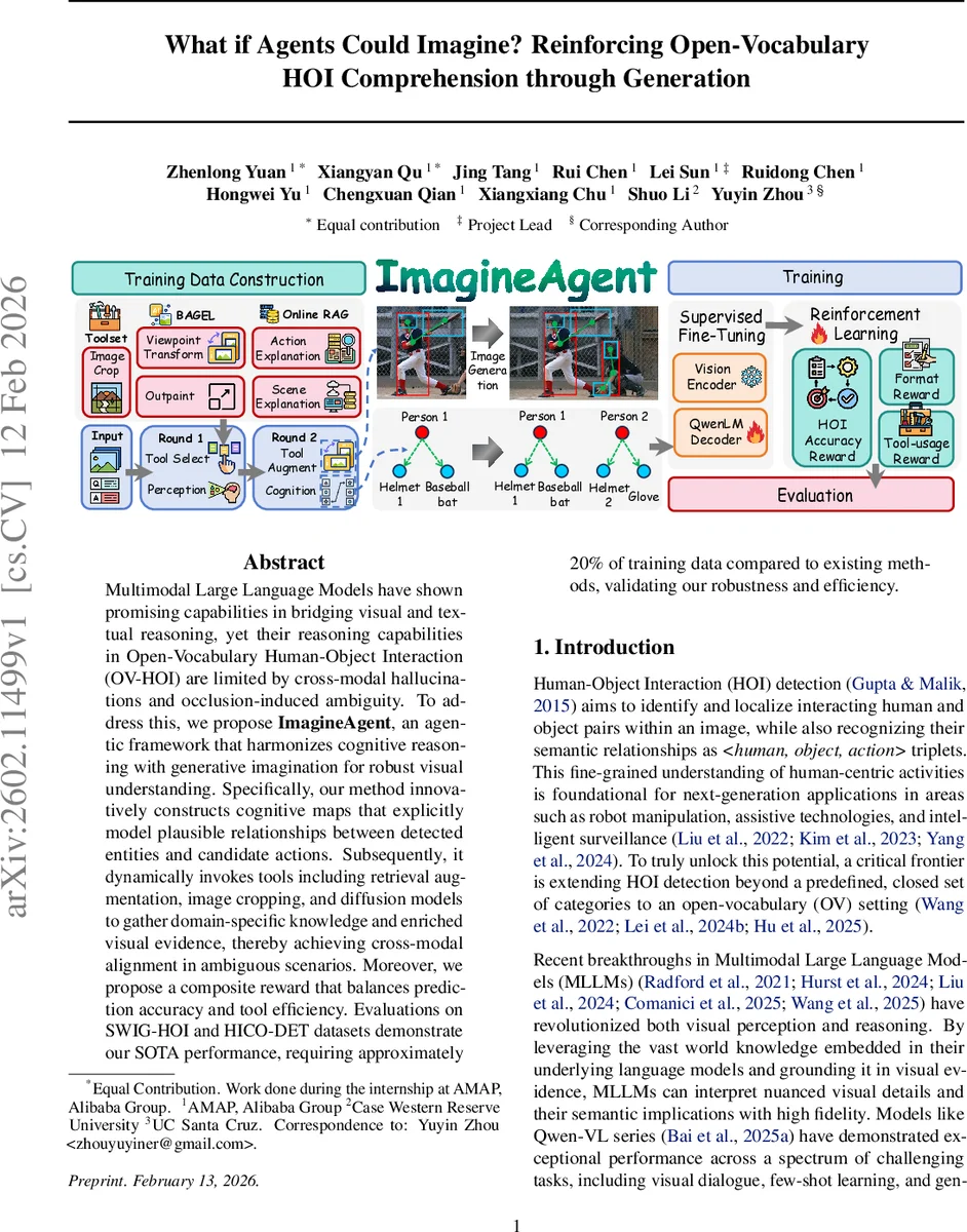 What if Agents Could Imagine? Reinforcing Open-Vocabulary HOI Comprehension through Generation