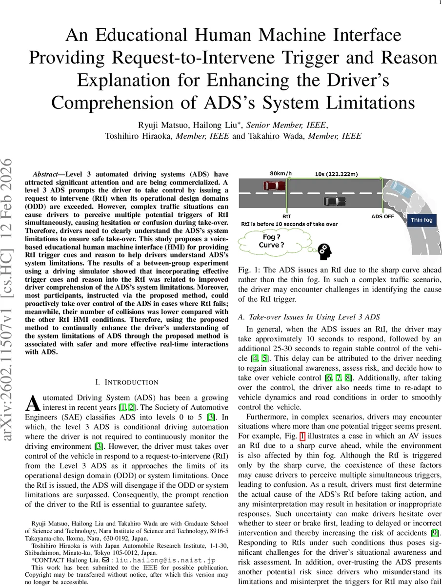 An Educational Human Machine Interface Providing Request-to-Intervene Trigger and Reason Explanation for Enhancing the Driver's Comprehension of ADS's System Limitations