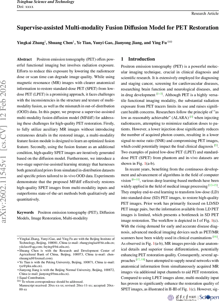 Supervise-assisted Multi-modality Fusion Diffusion Model for PET Restoration