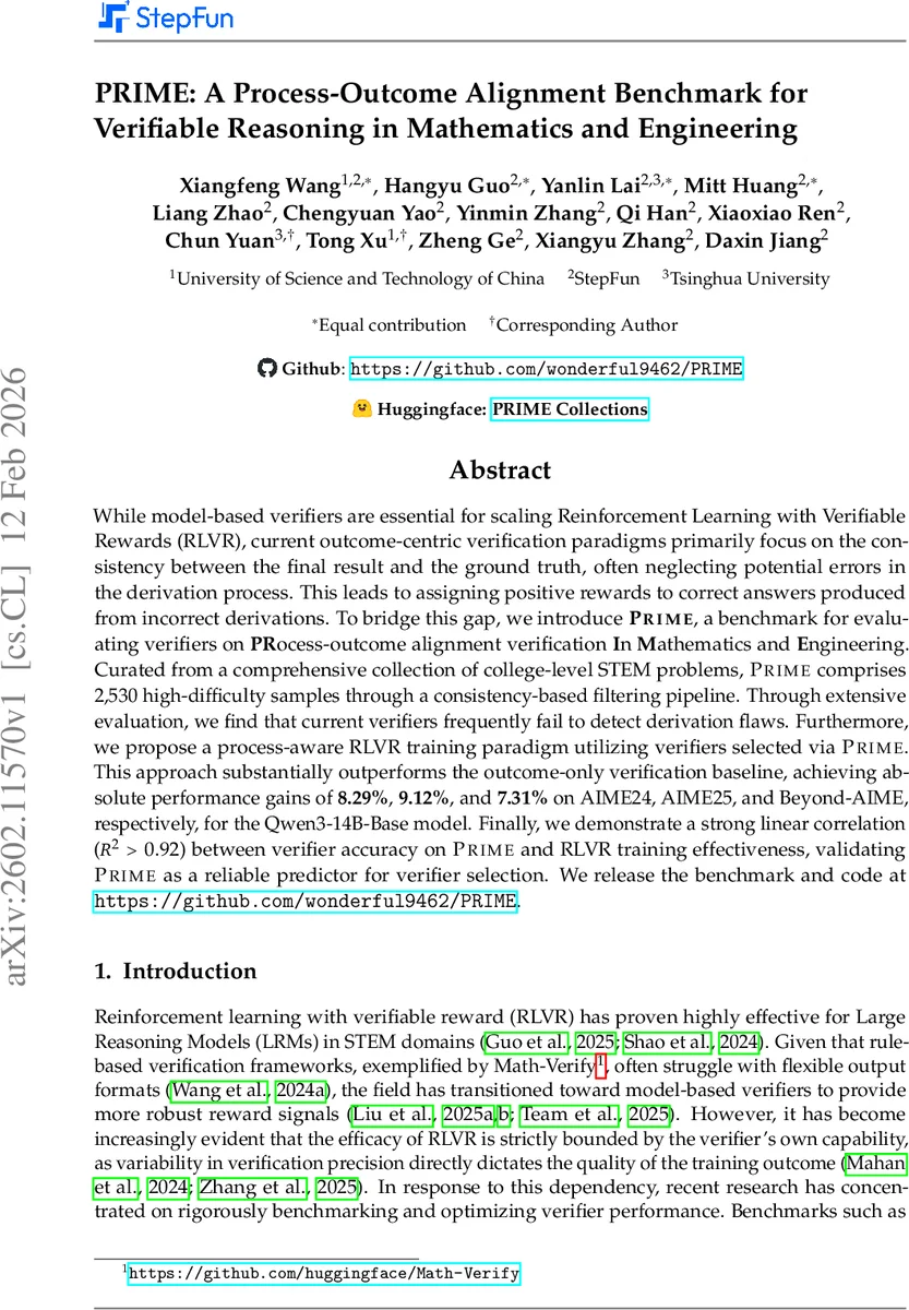 PRIME: A Process-Outcome Alignment Benchmark for Verifiable Reasoning in Mathematics and Engineering