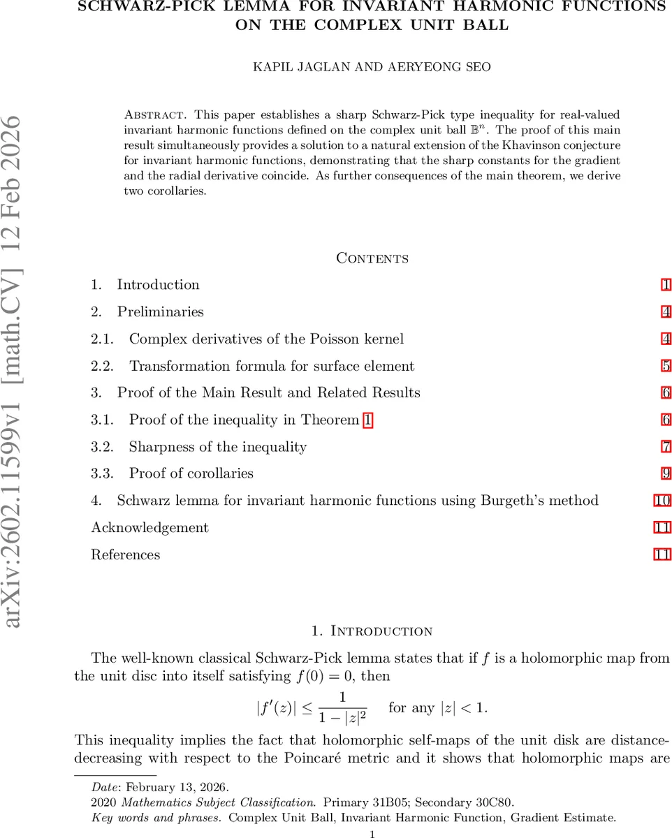 Schwarz-Pick Lemma for Invariant Harmonic Functions on the Complex Unit Ball