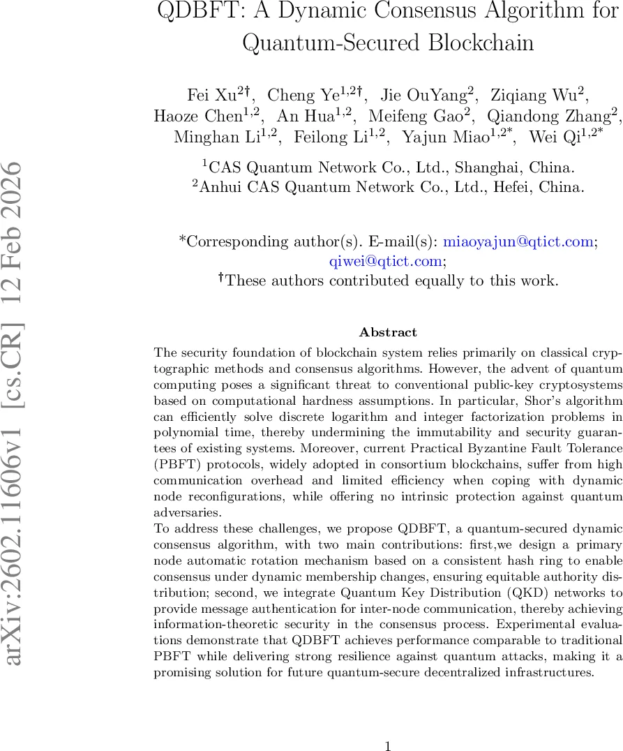 QDBFT: A Dynamic Consensus Algorithm for Quantum-Secured Blockchain