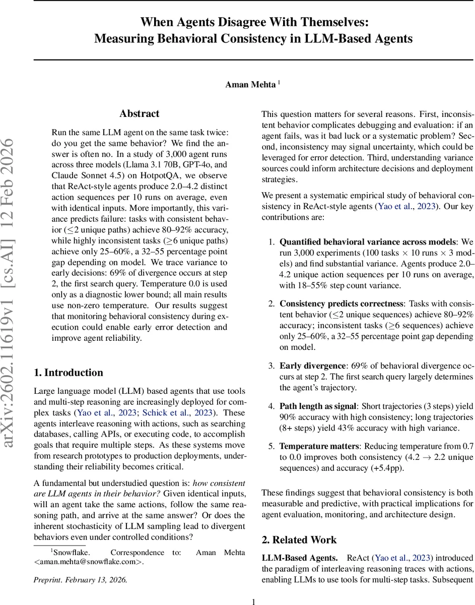 When Agents Disagree With Themselves: Measuring Behavioral Consistency in LLM-Based Agents