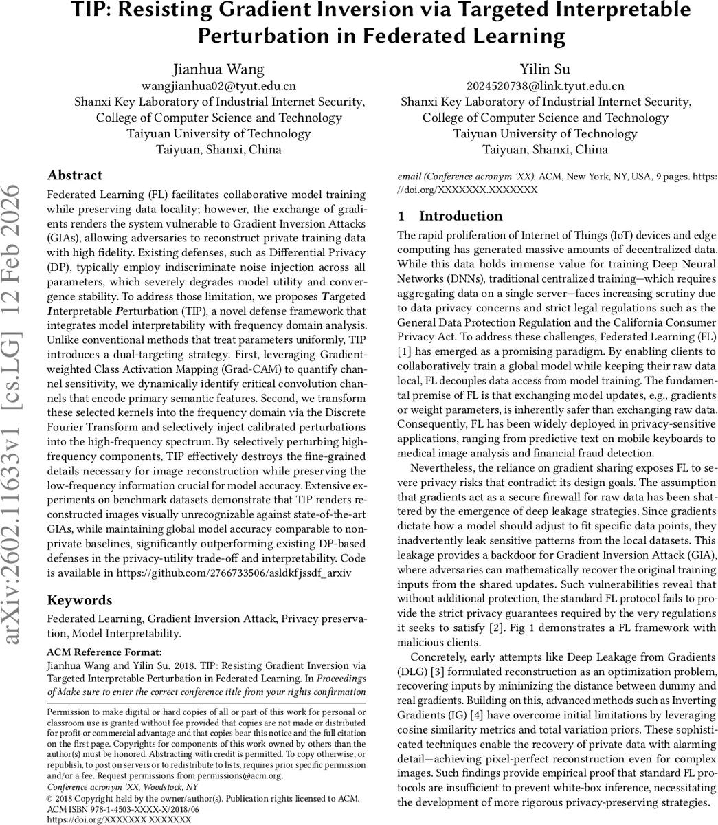 TIP: Resisting Gradient Inversion via Targeted Interpretable Perturbation in Federated Learning