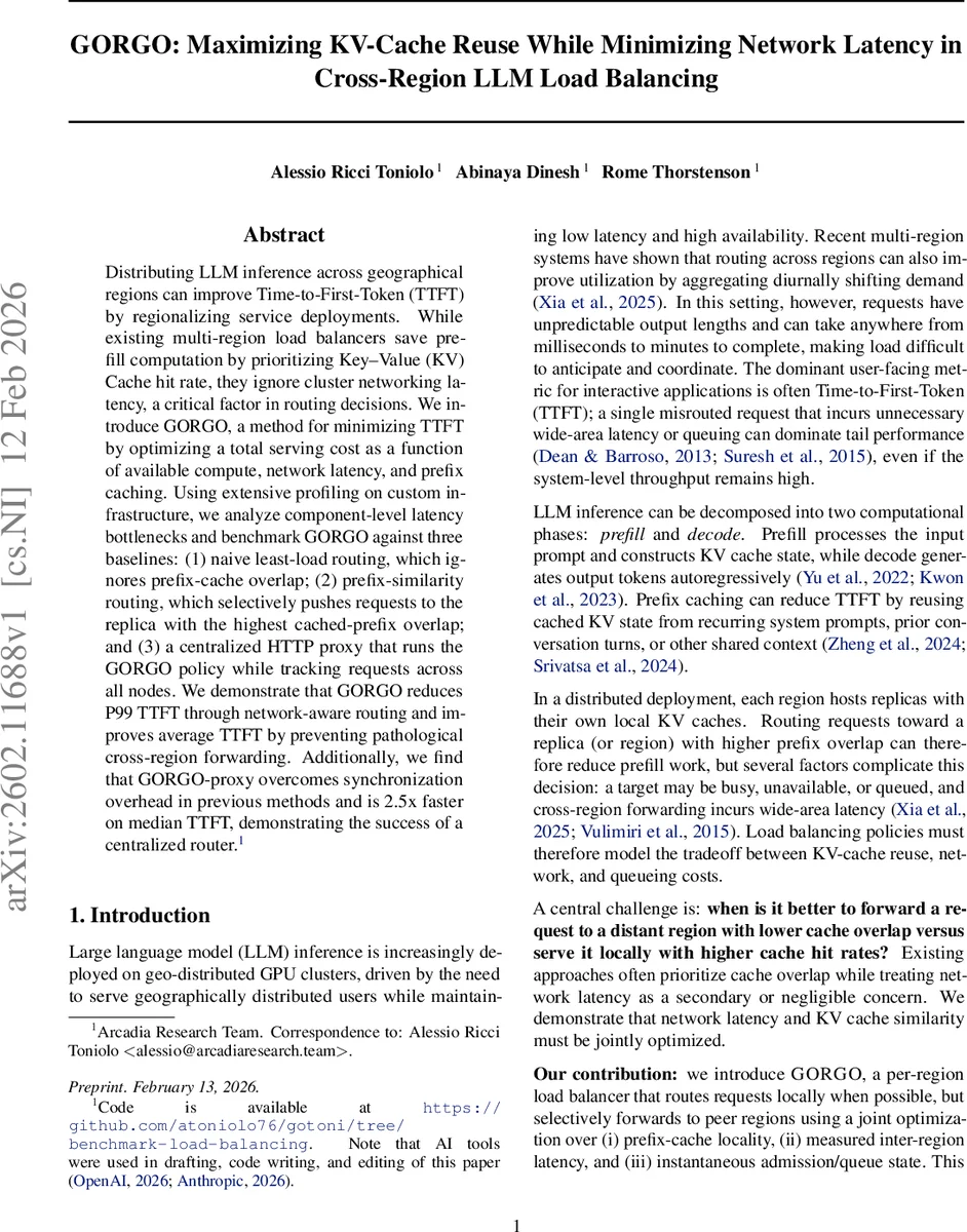 GORGO: Maximizing KV-Cache Reuse While Minimizing Network Latency in Cross-Region LLM Load Balancing