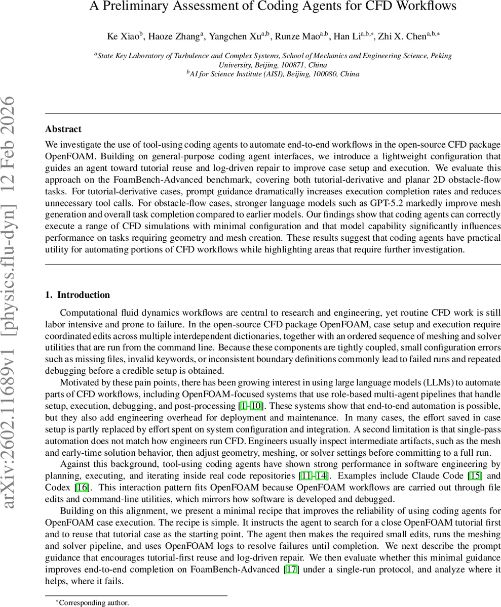 A Preliminary Assessment of Coding Agents for CFD Workflows
