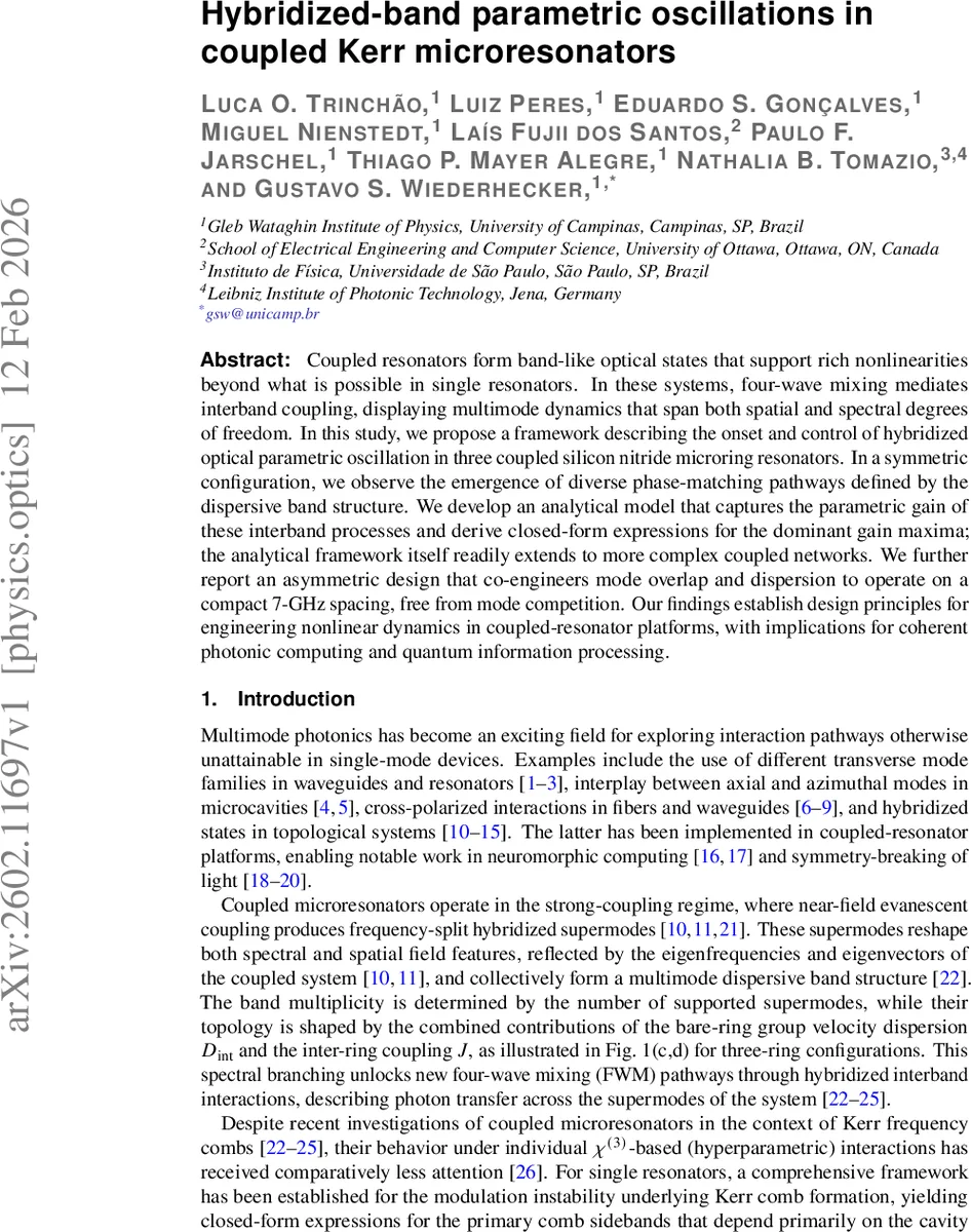 Hybridized-band parametric oscillations in coupled Kerr microresonators