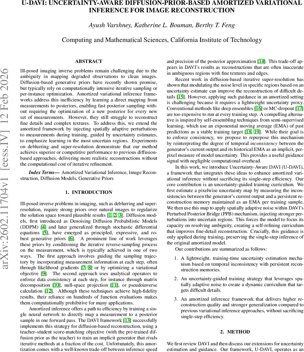 U-DAVI: Uncertainty-Aware Diffusion-Prior-Based Amortized Variational Inference for Image Reconstruction