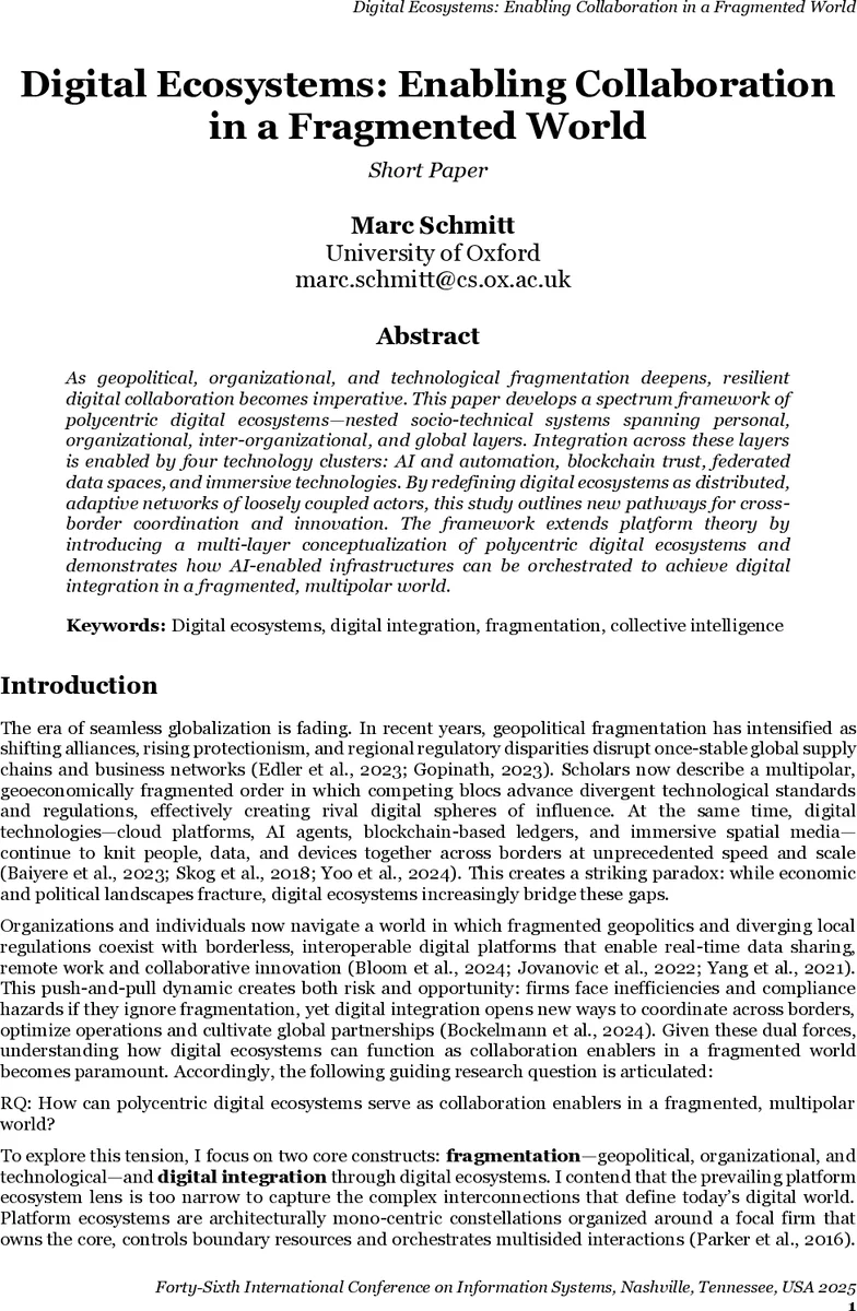 Digital Ecosystems: Enabling Collaboration in a Fragmented World