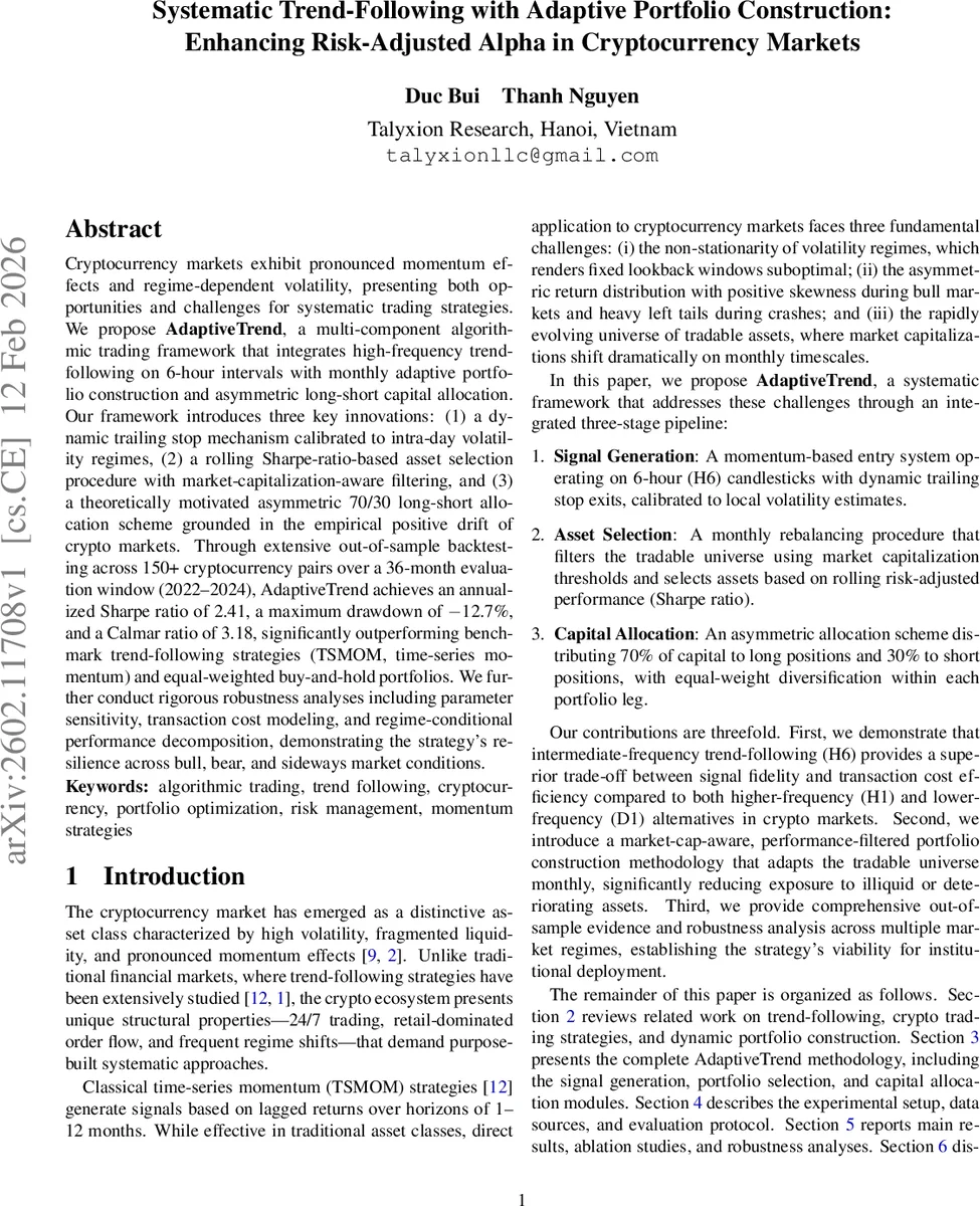 Systematic Trend-Following with Adaptive Portfolio Construction: Enhancing Risk-Adjusted Alpha in Cryptocurrency Markets