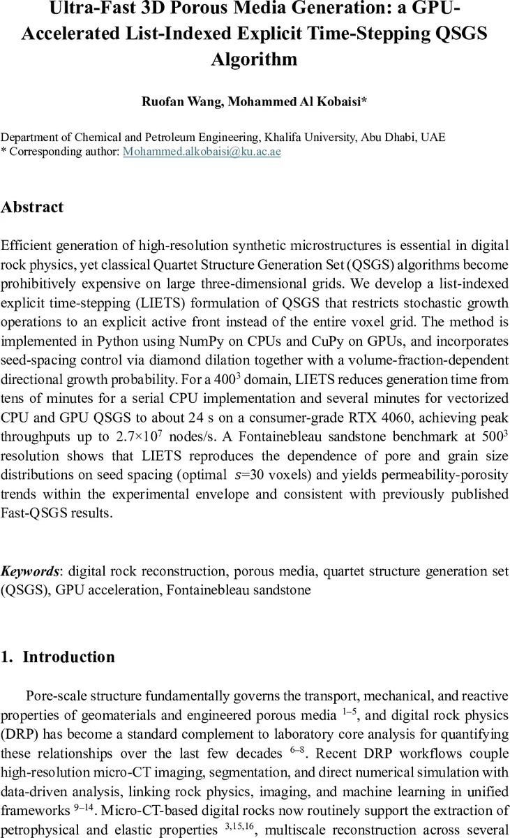 Ultra-Fast 3D Porous Media Generation: a GPU- Accelerated List-Indexed Explicit Time-Stepping QSGS Algorithm