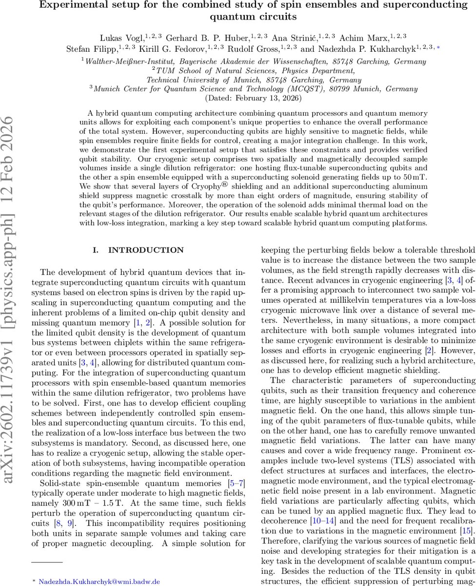 Experimental setup for the combined study of spin ensembles and superconducting quantum circuits