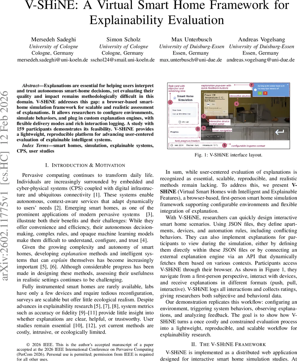 V-SHiNE: A Virtual Smart Home Framework for Explainability Evaluation