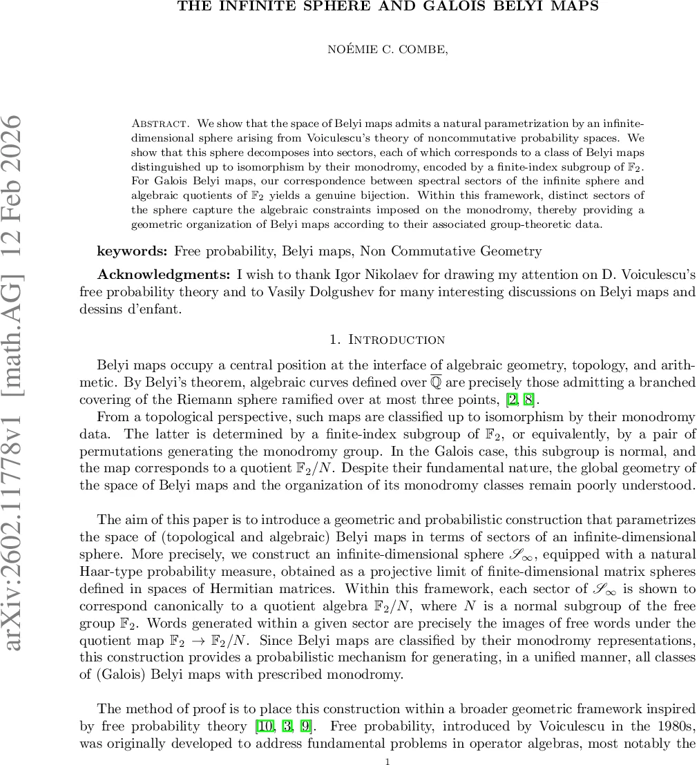 The Infinite Sphere and Galois Belyi maps