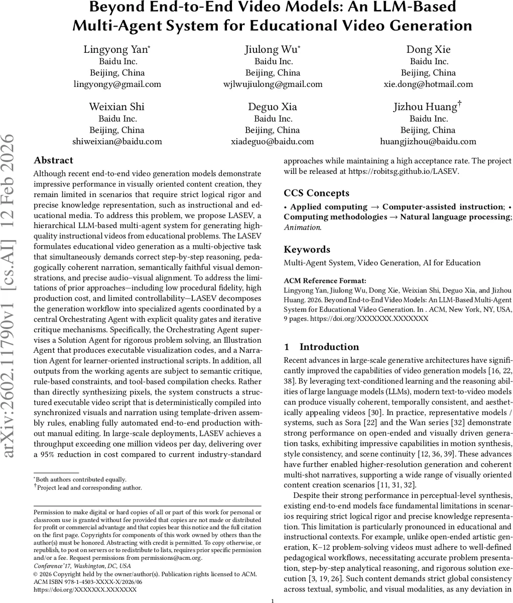 Beyond End-to-End Video Models: An LLM-Based Multi-Agent System for Educational Video Generation