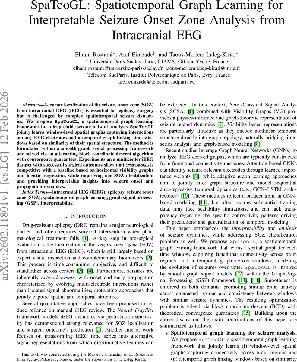 SpaTeoGL: Spatiotemporal Graph Learning for Interpretable Seizure Onset Zone Analysis from Intracranial EEG