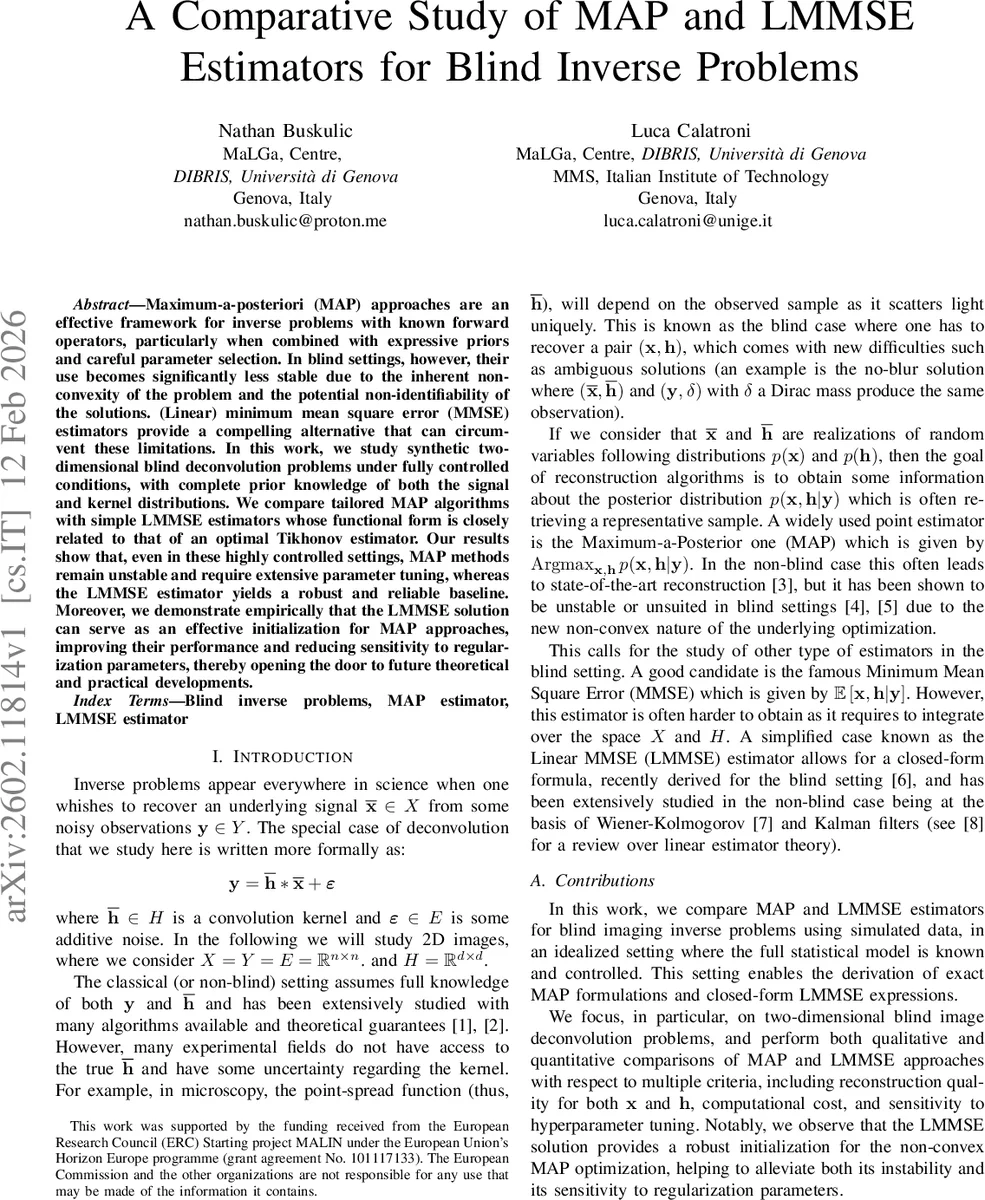 A Comparative Study of MAP and LMMSE Estimators for Blind Inverse Problems