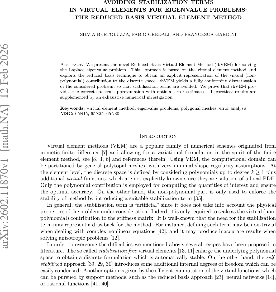 Avoiding stabilization terms in virtual elements for eigenvalue problems: The Reduced Basis Virtual Element Method