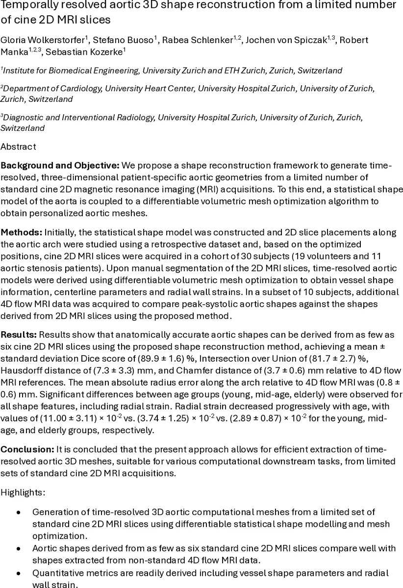 Temporally resolved aortic 3D shape reconstruction from a limited number of cine 2D MRI slices