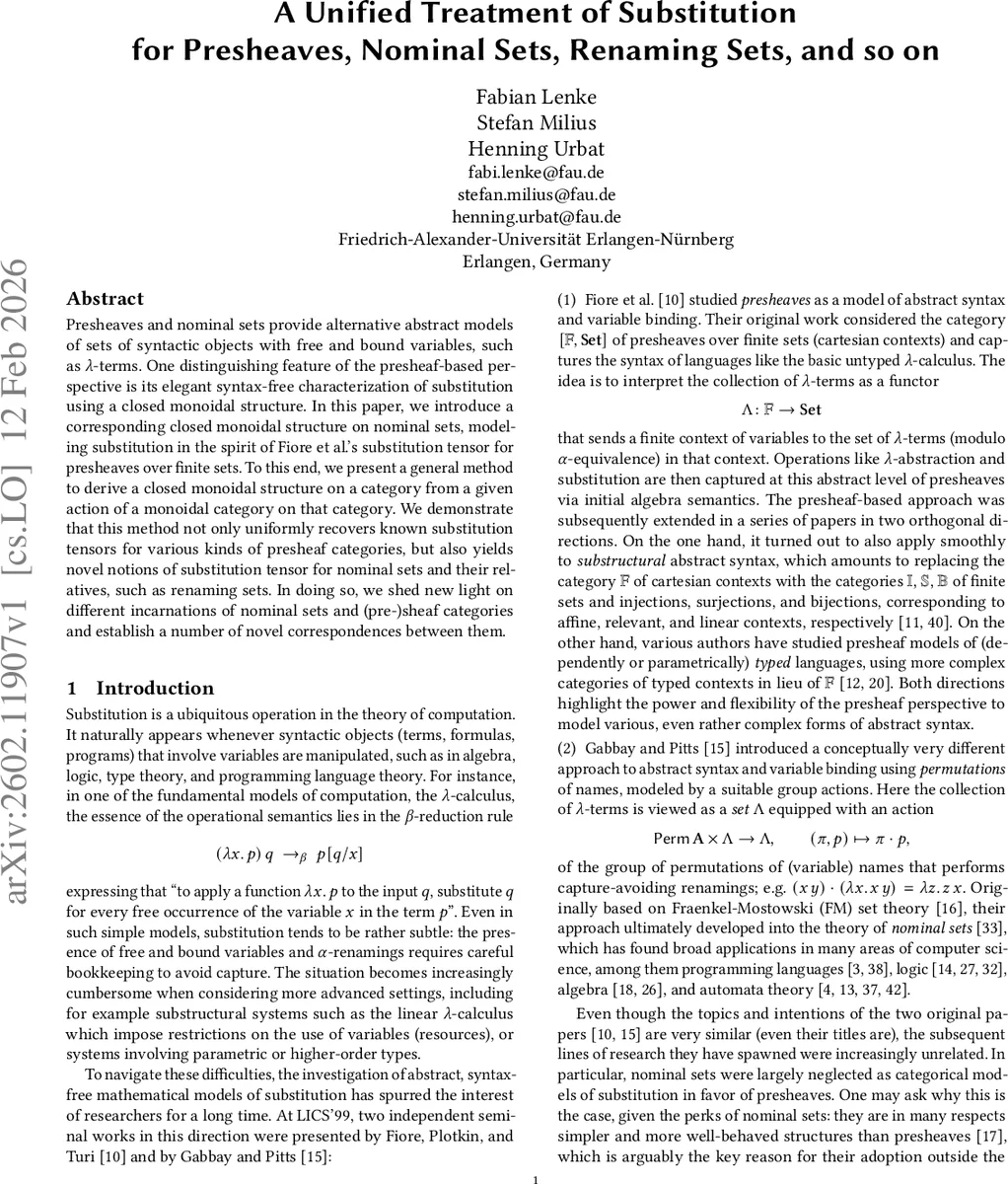 A Unified Treatment of Substitution for Presheaves, Nominal Sets, Renaming Sets, and so on