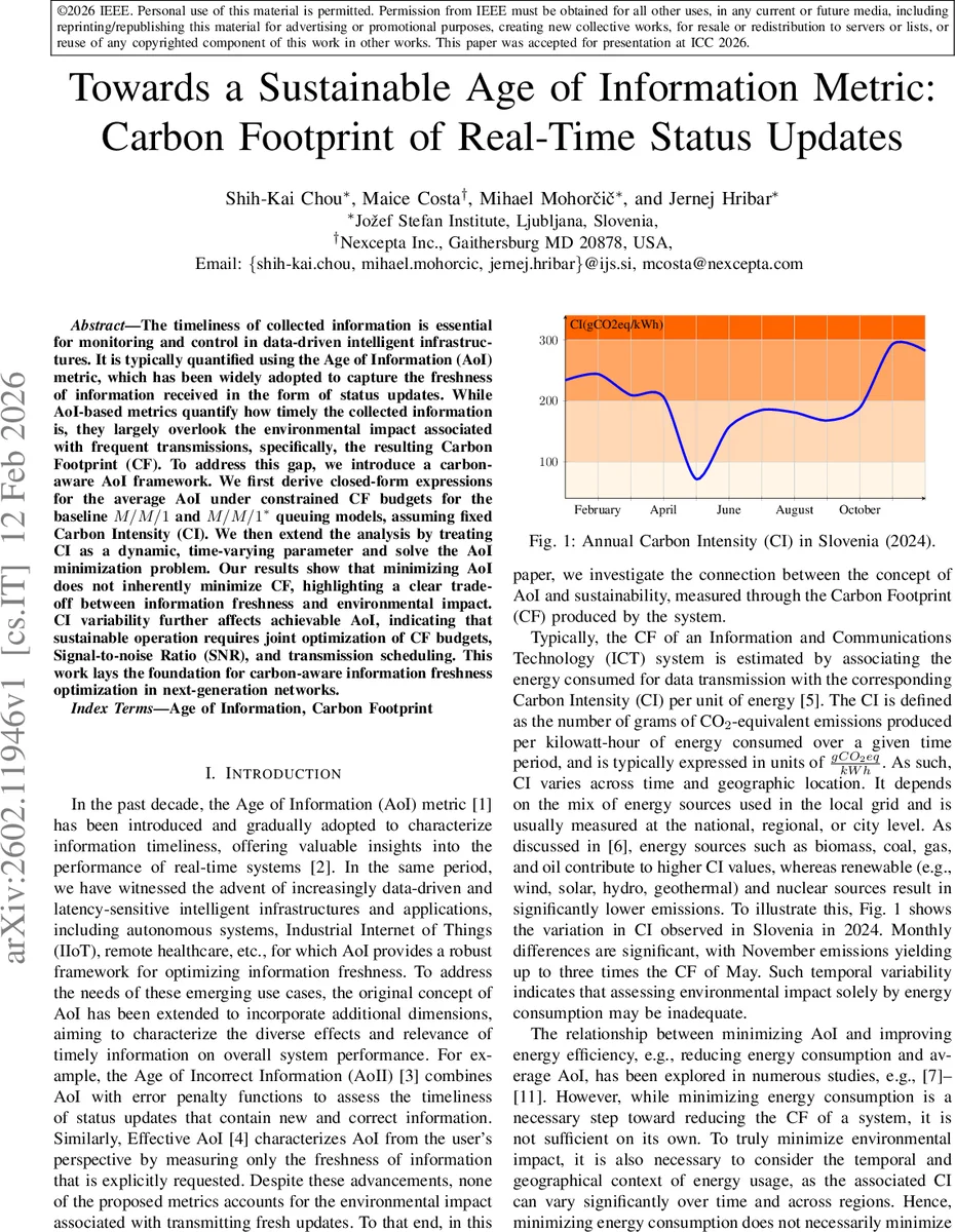 Towards a Sustainable Age of Information Metric: Carbon Footprint of Real-Time Status Updates