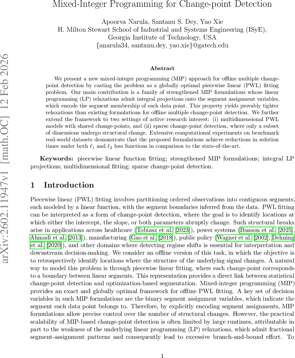 Mixed-Integer Programming for Change-point Detection