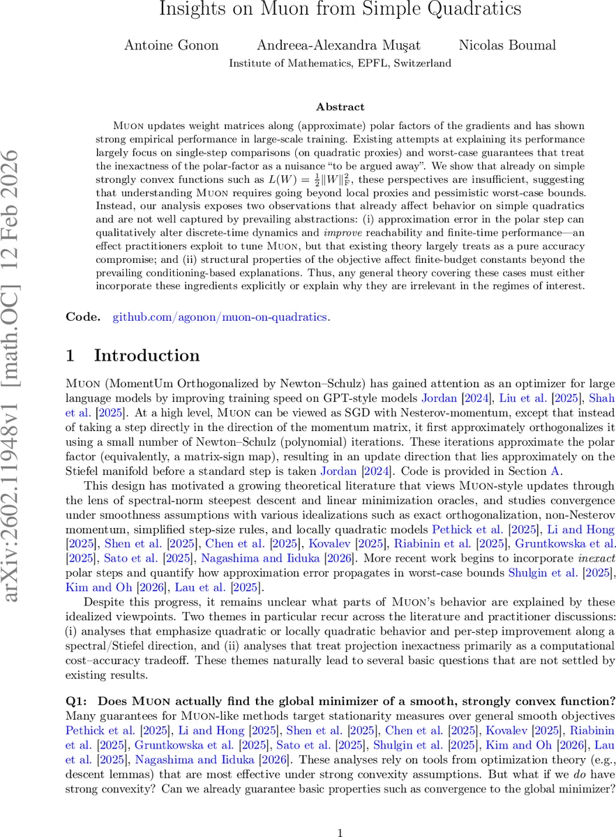 Insights on Muon from Simple Quadratics