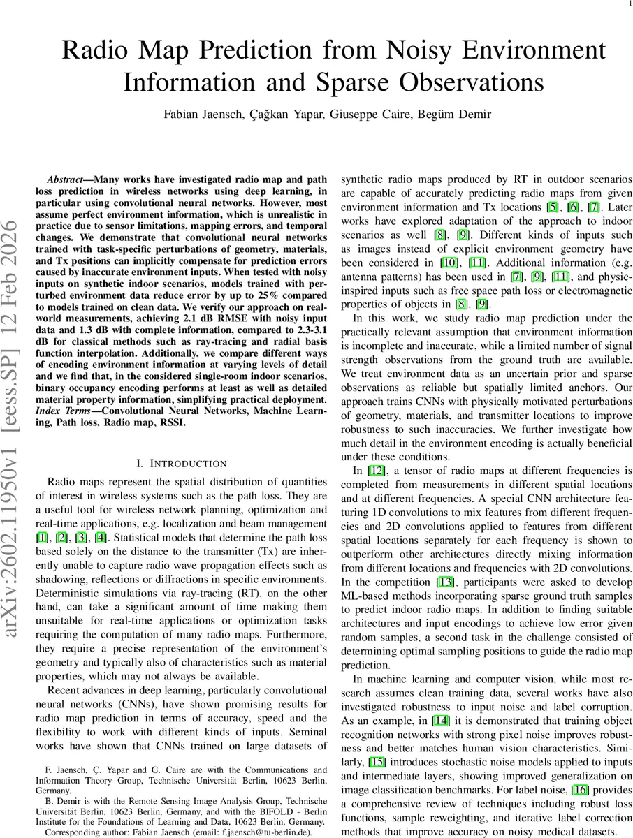 Radio Map Prediction from Noisy Environment Information and Sparse Observations