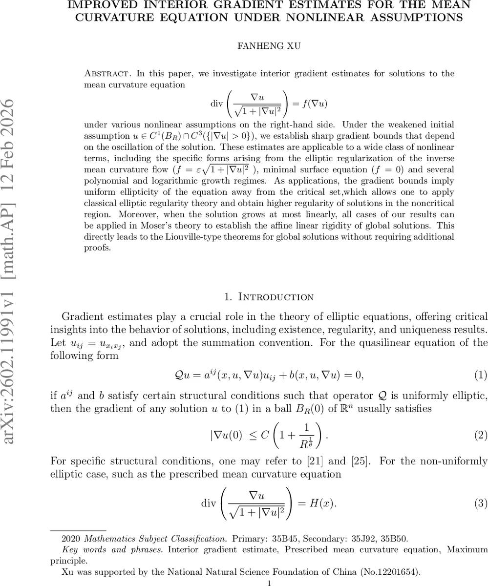 Improved Interior Gradient Estimates for the Mean Curvature Equation under Nonlinear Assumptions