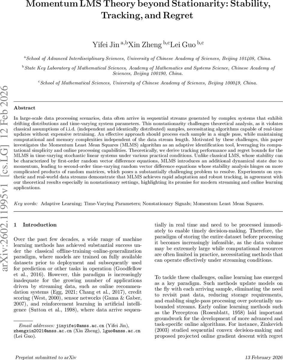 Momentum LMS Theory beyond Stationarity: Stability, Tracking, and Regret