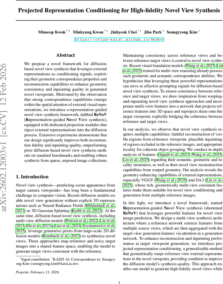 Projected Representation Conditioning for High-fidelity Novel View Synthesis