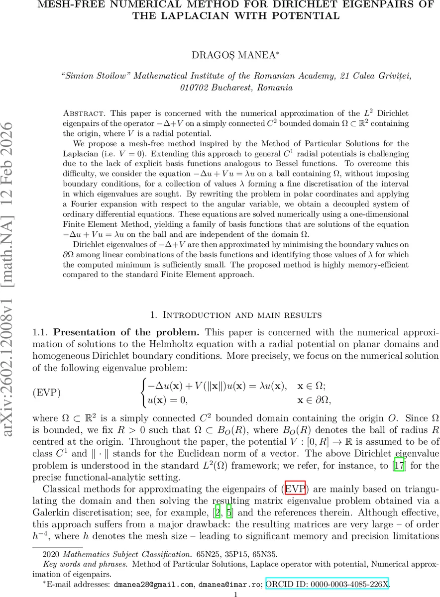 Mesh-free numerical method for Dirichlet eigenpairs of the Laplacian with potential