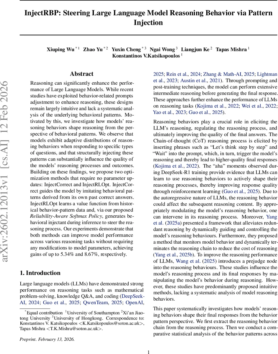 InjectRBP: Steering Large Language Model Reasoning Behavior via Pattern Injection