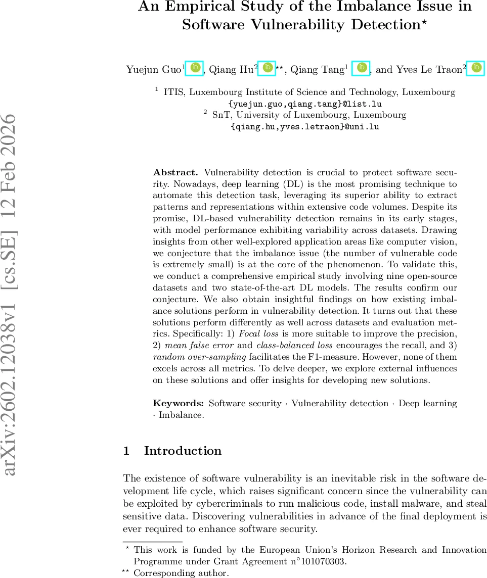 An Empirical Study of the Imbalance Issue in Software Vulnerability Detection
