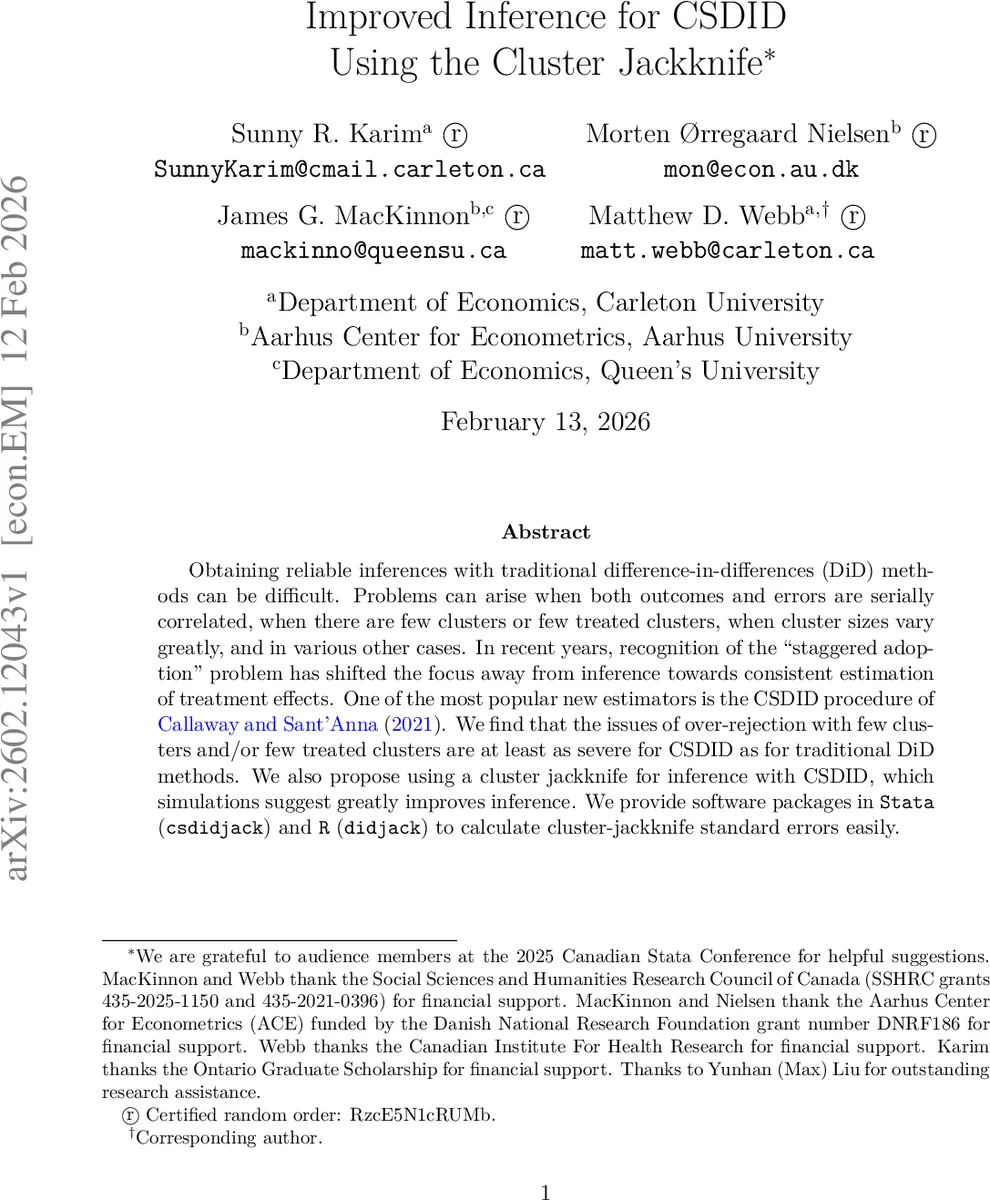 Improved Inference for CSDID Using the Cluster Jackknife