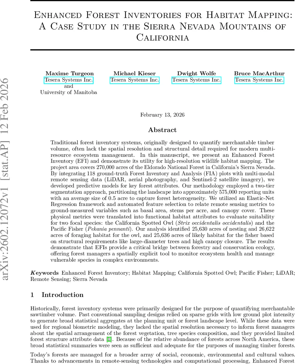 Enhanced Forest Inventories for Habitat Mapping: A Case Study in the Sierra Nevada Mountains of California