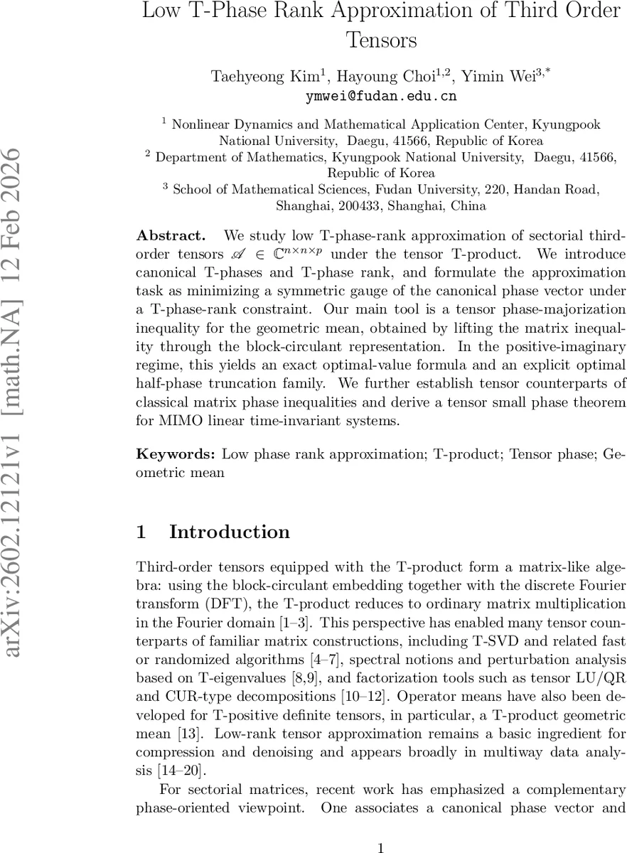 Low T-Phase Rank Approximation of Third Order Tensors