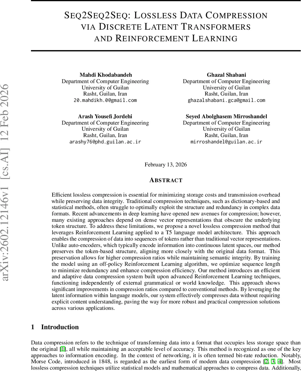 Seq2Seq2Seq: Lossless Data Compression via Discrete Latent Transformers and Reinforcement Learning