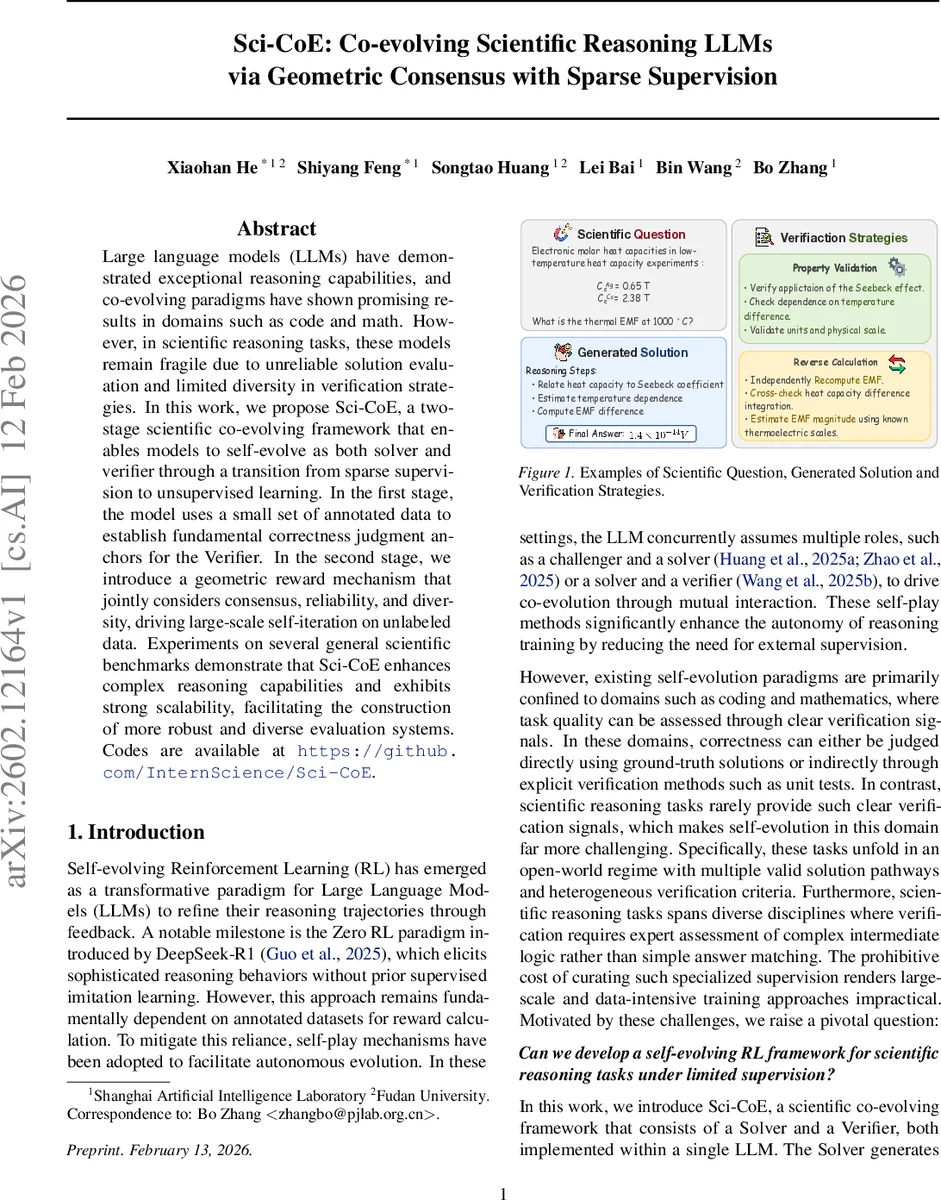 Sci-CoE: Co-evolving Scientific Reasoning LLMs via Geometric Consensus with Sparse Supervision