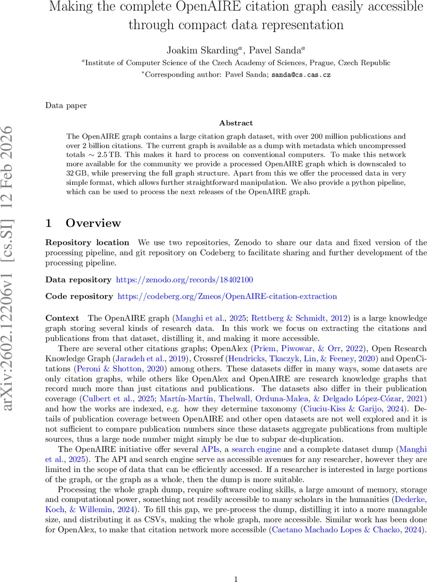 Making the complete OpenAIRE citation graph easily accessible through compact data representation