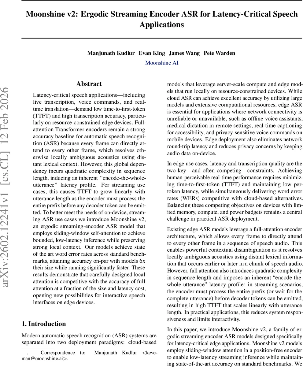 Moonshine v2: Ergodic Streaming Encoder ASR for Latency-Critical Speech Applications