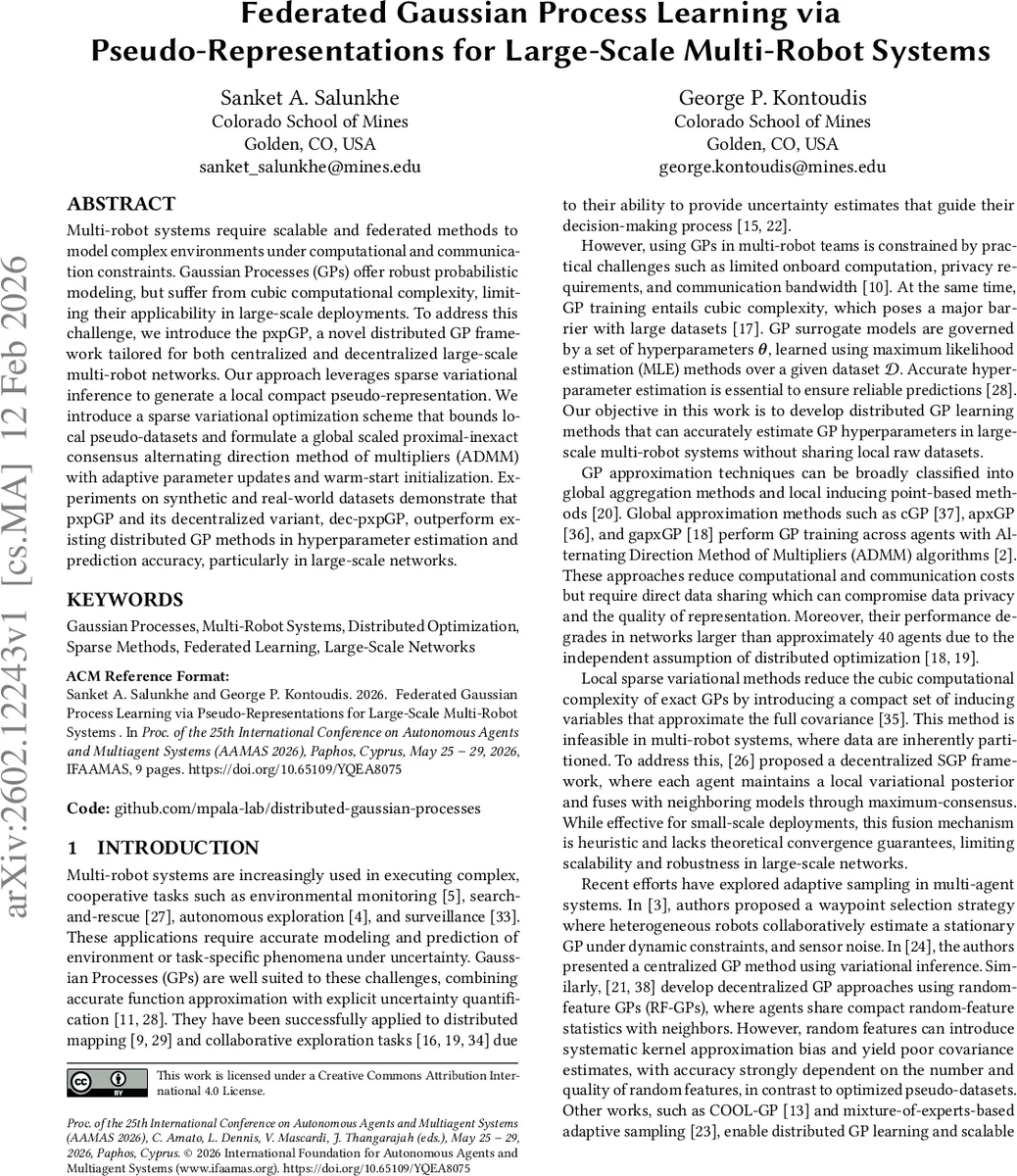 Federated Gaussian Process Learning via Pseudo-Representations for Large-Scale Multi-Robot Systems