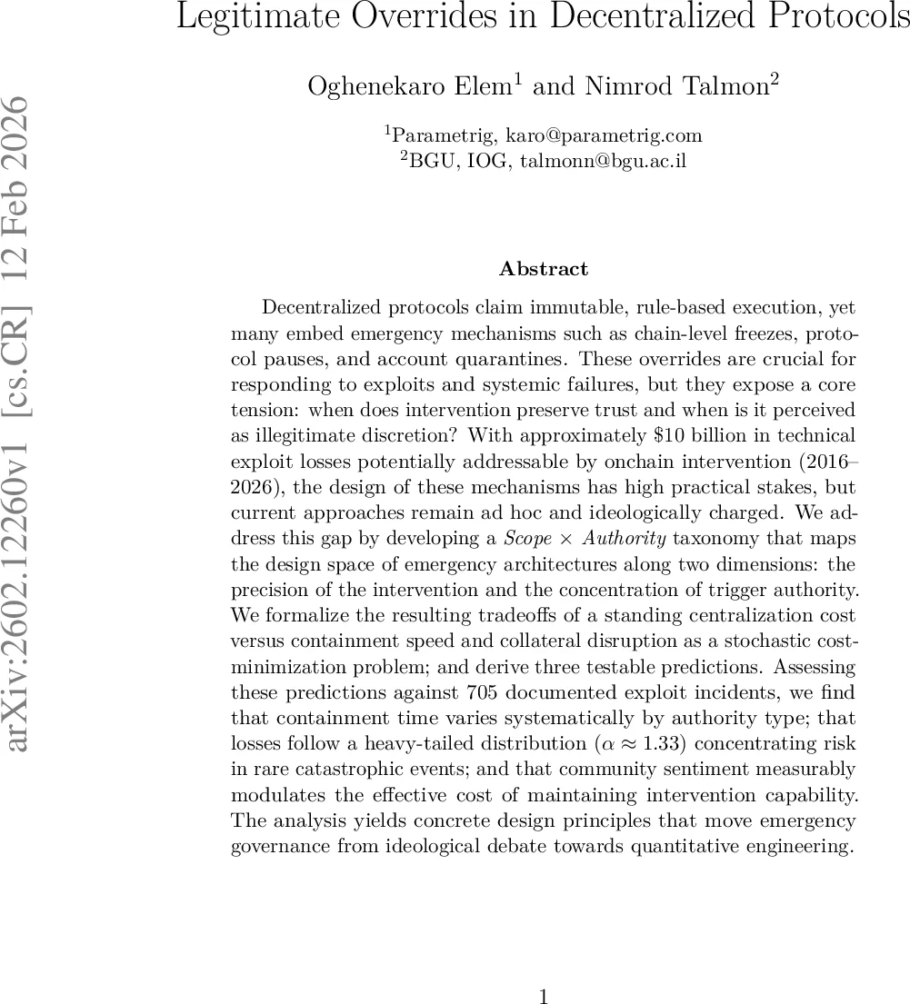 Legitimate Overrides in Decentralized Protocols