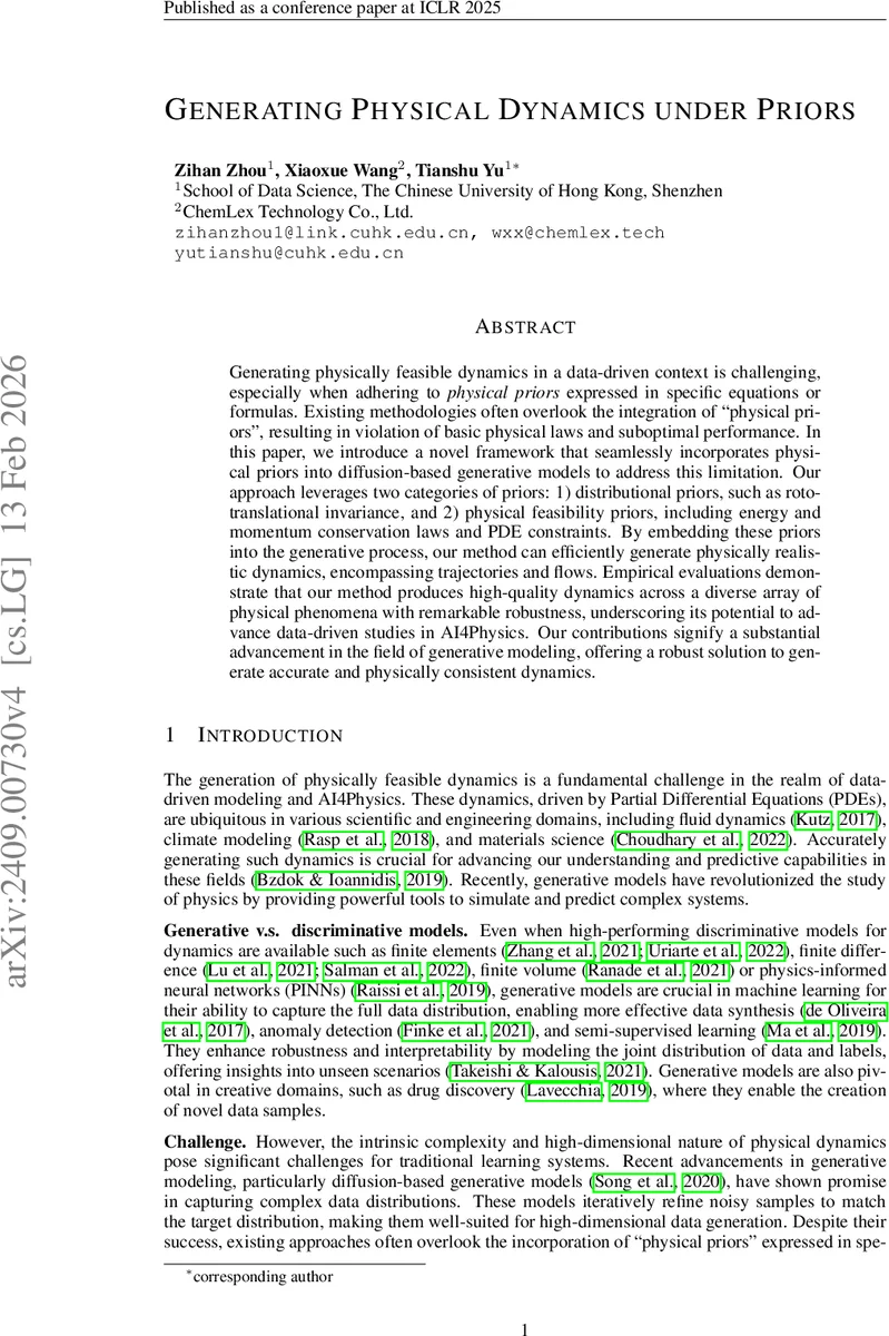 Generating Physical Dynamics under Priors