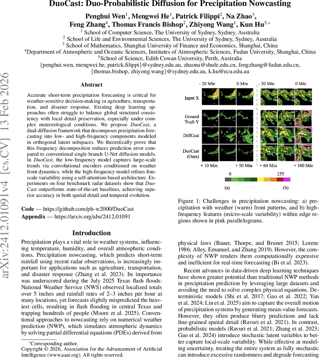 DuoCast: Duo-Probabilistic Diffusion for Precipitation Nowcasting
