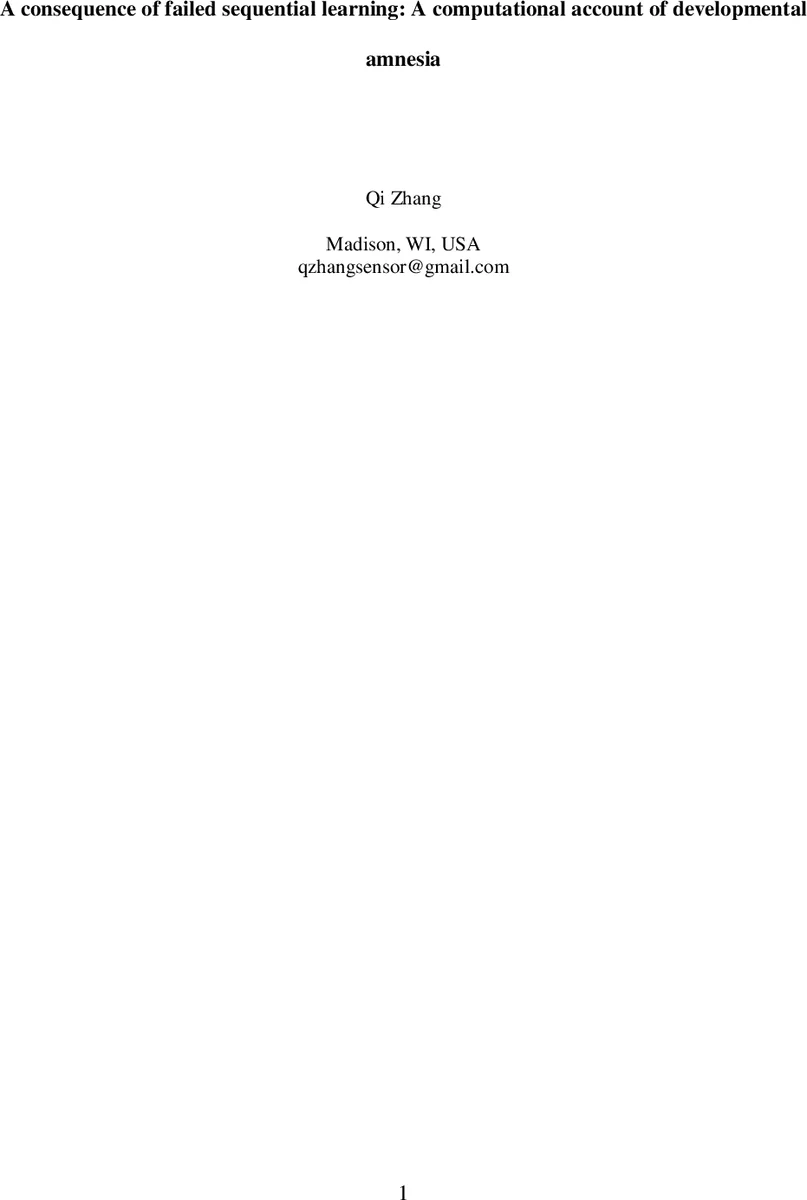 A consequence of failed sequential learning: A computational account of developmental amnesia