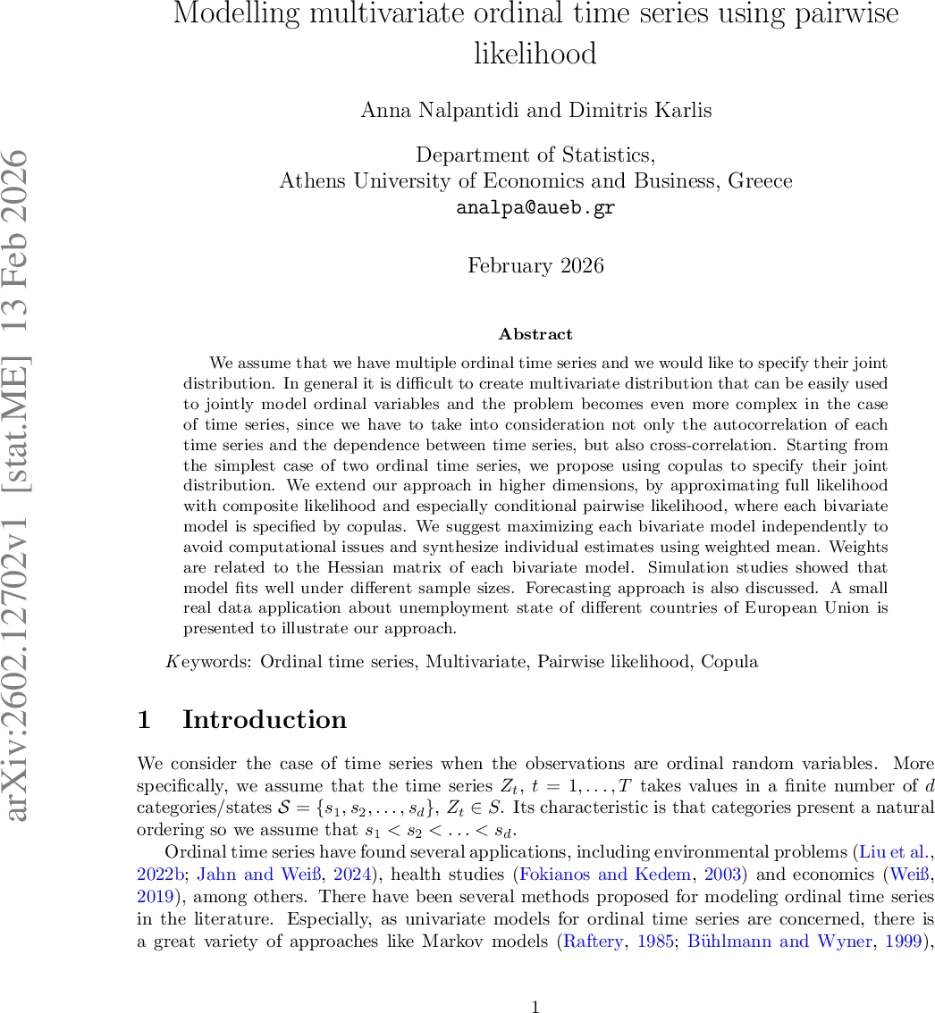 Modelling multivariate ordinal time series using pairwise likelihood